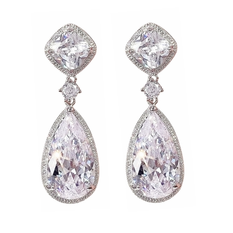CUBIC ZIRCONIA COLLECTION - DAINTY DIVA EARRINGS - CZER851 SILVER