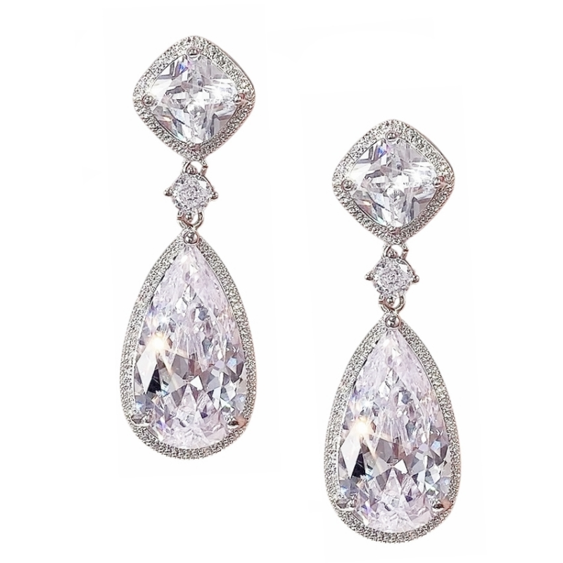 CUBIC ZIRCONIA COLLECTION - DAINTY DIVA EARRINGS - CZER851 SILVER
