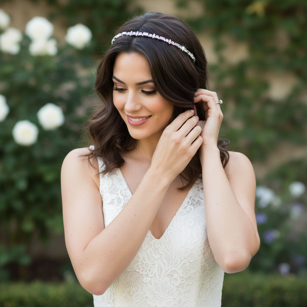 ATHENA COLLECTION - SHIMMERING CRYSTAL HEADBAND - SILVER AHB207