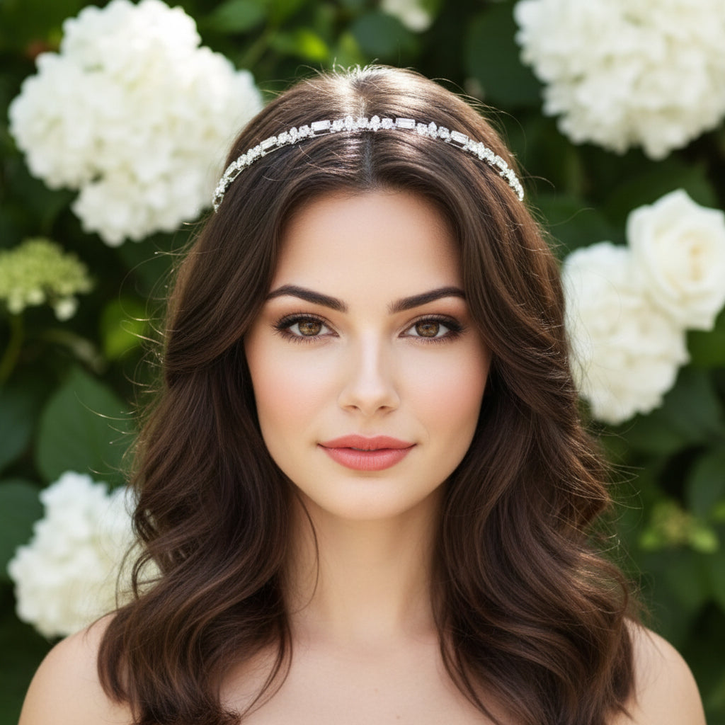 ATHENA COLLECTION - SHIMMERING CRYSTAL HEADBAND - SILVER AHB207