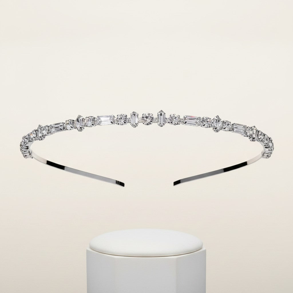ATHENA COLLECTION - SHIMMERING CRYSTAL HEADBAND - SILVER AHB207