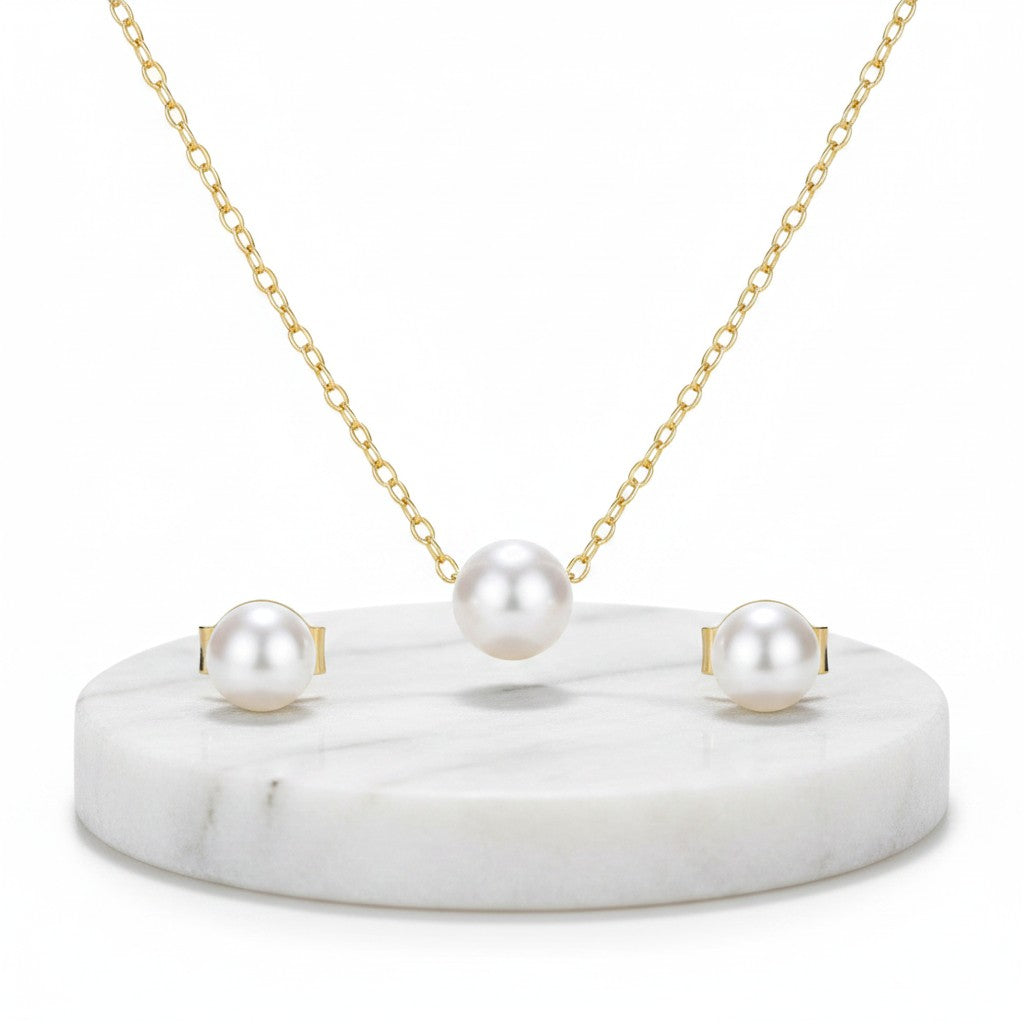 ATHENA COLLECTION - SIMULATED PEARL NECKLACE SET - CZNK261 GOLD