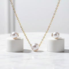 ATHENA COLLECTION - SIMULATED PEARL NECKLACE SET - CZNK261 GOLD