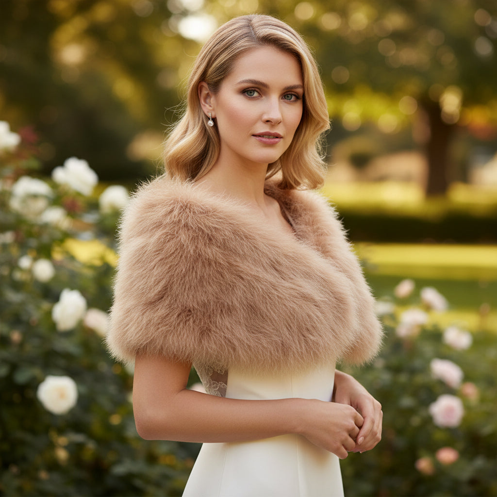 VINTAGE INSPIRED MARABOU FEATHER STOLE - CARAMEL (SG1)