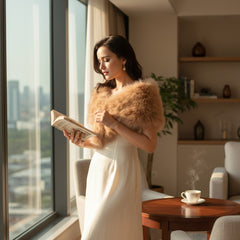 VINTAGE INSPIRED MARABOU FEATHER STOLE - CARAMEL (SG1)
