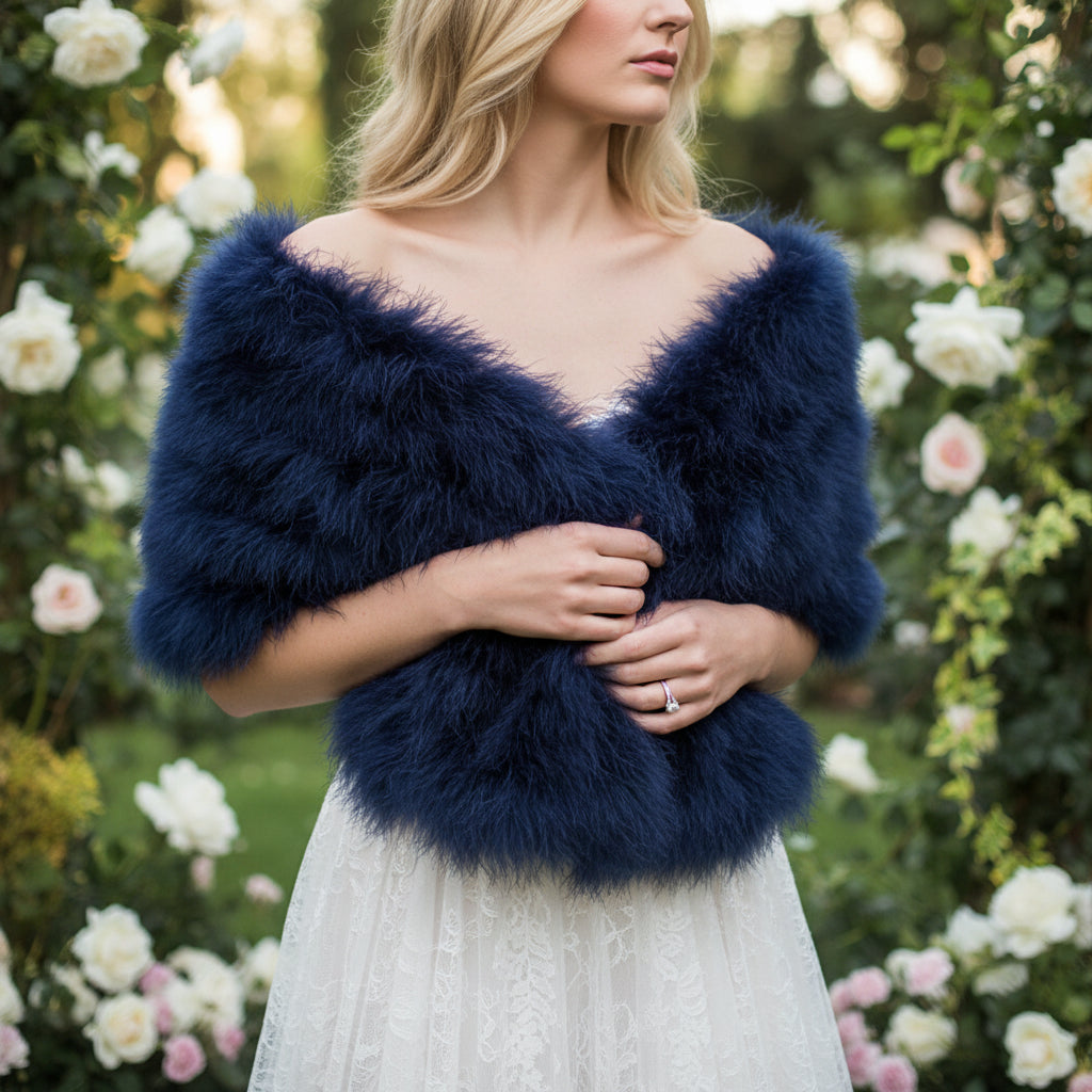VINTAGE INSPIRED MARABOU FEATHER STOLE - NAVY BLUE (SG1)