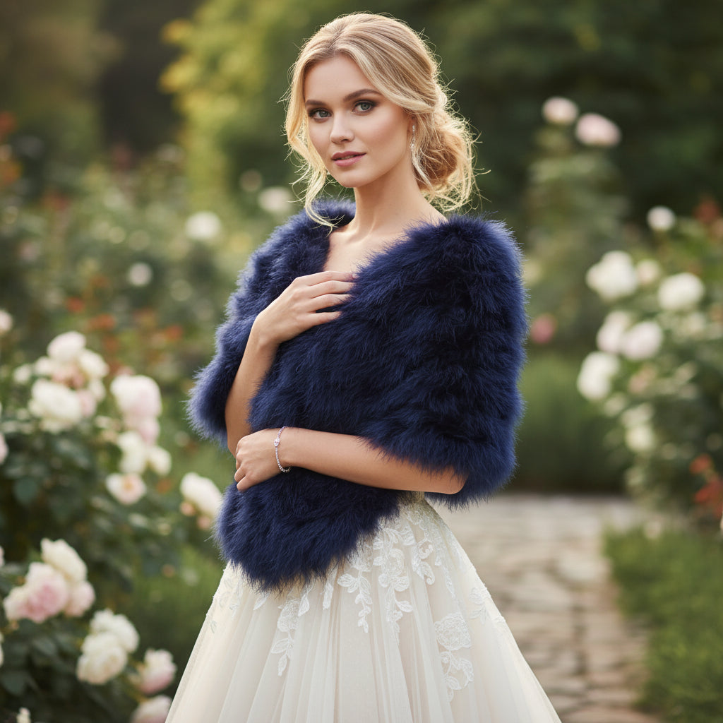 VINTAGE INSPIRED MARABOU FEATHER STOLE - NAVY BLUE (SG1)