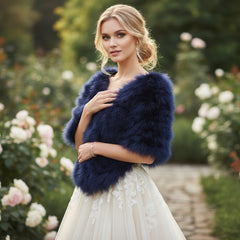 VINTAGE INSPIRED MARABOU FEATHER STOLE - NAVY BLUE (SG1)