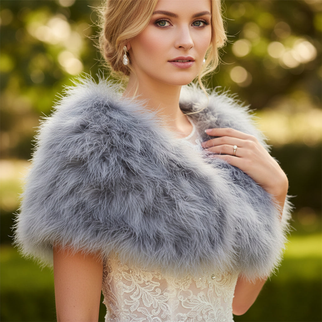 VINTAGE INSPIRED MARABOU FEATHER STOLE - GREY (SG1)