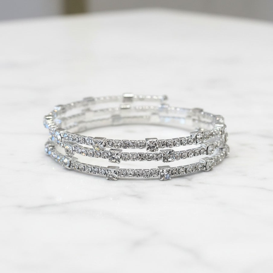 ATHENA COLLECTION - CRYSTAL SPIRAL BRACELET - BR170 SILVER