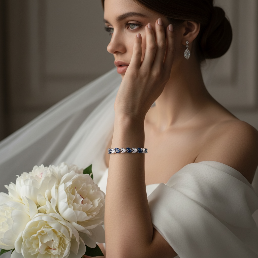 CUBIC ZIRCONIA COLLECTION - CRYSTAL ALLURE BRACELET - CZBR171 SAPPHIRE