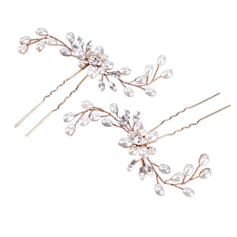 Athena Collection - Pair Classic Hair Pins - Ivory (Rose Gold) PIN22
