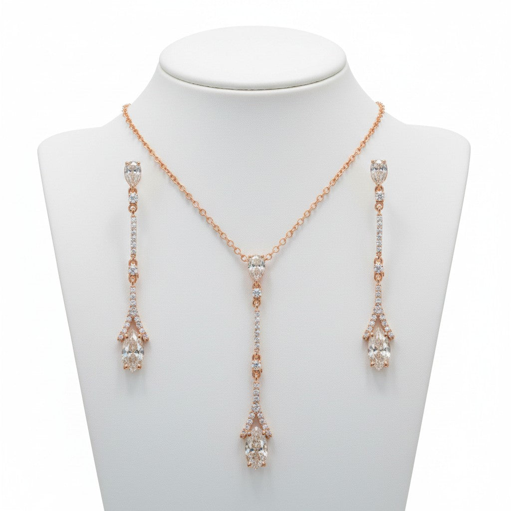 CUBIC ZIRCONIA COLLECTION - DAINTY SPARKLE NECKLACE SET - CZNK60 ROSE GOLD