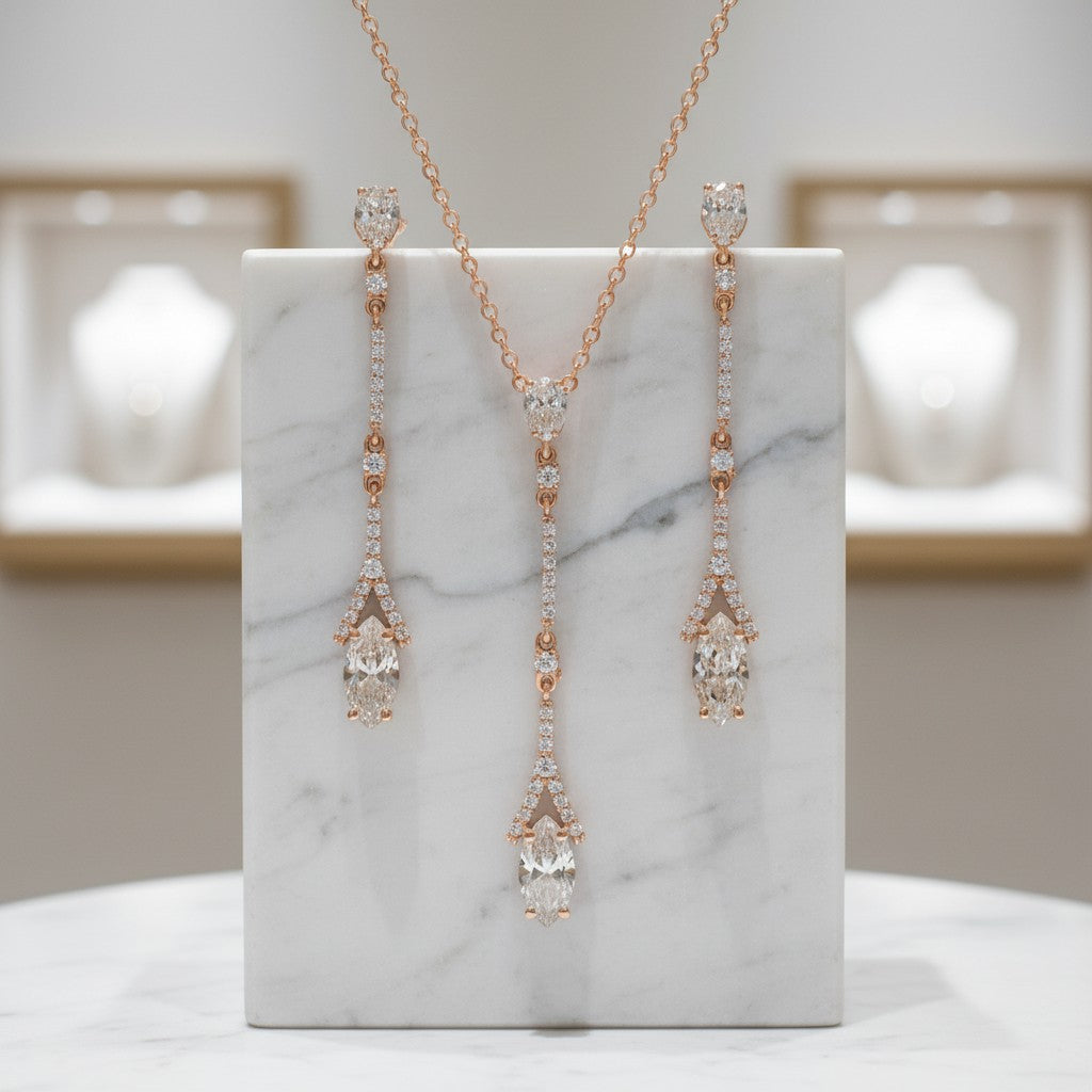 CUBIC ZIRCONIA COLLECTION - DAINTY SPARKLE NECKLACE SET - CZNK60 ROSE GOLD