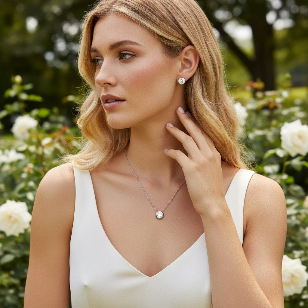CUBIC ZIRCONIA COLLECTION - CZ SOLITAIRE PENDANT SET - (CZNK62)