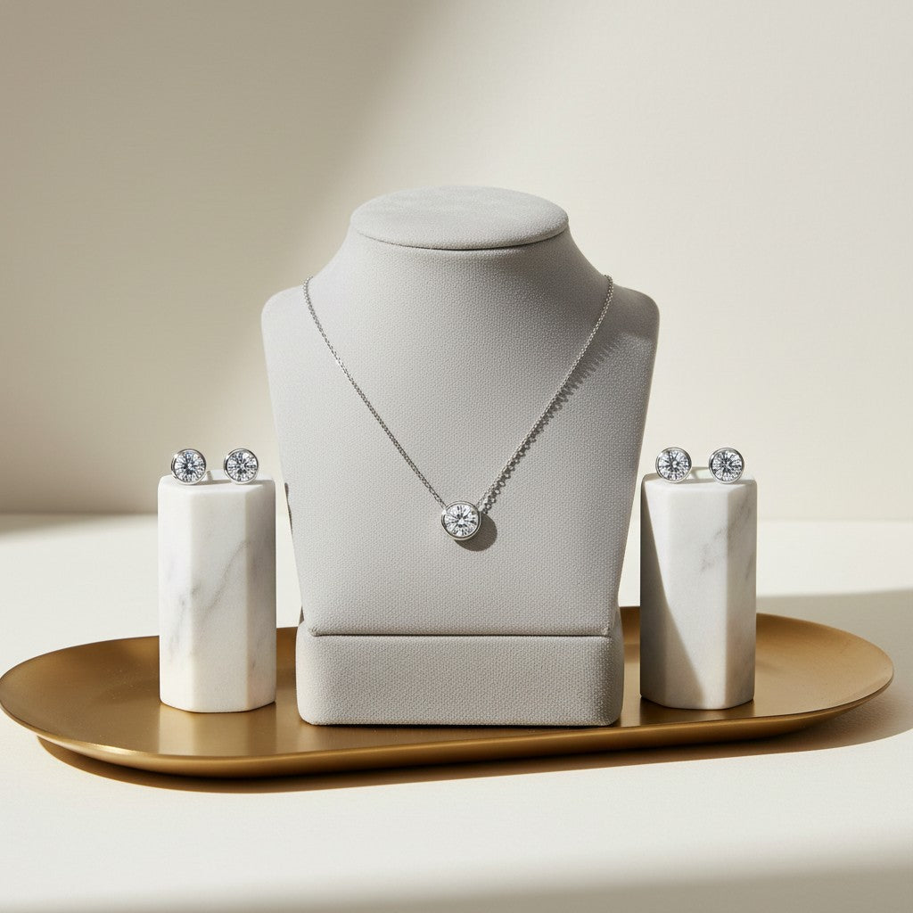 CUBIC ZIRCONIA COLLECTION - CZ SOLITAIRE PENDANT SET - (CZNK62)