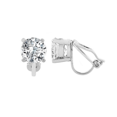CUBIC ZIRCONIA COLLECTION - 8mm cz solitaire clip on Earrings - CZER401 (silver)