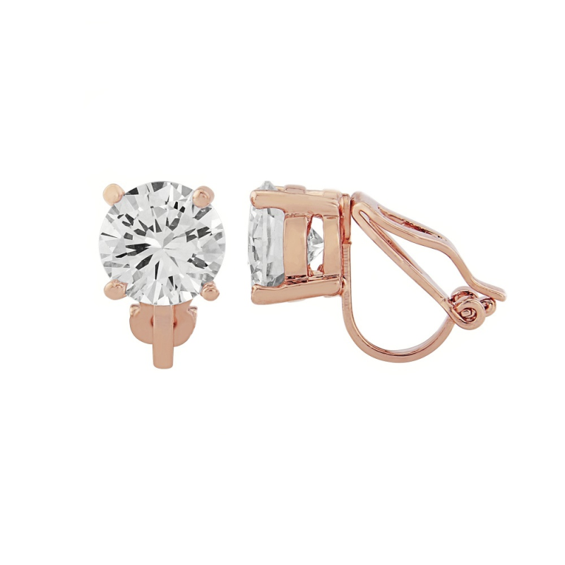CUBIC ZIRCONIA COLLECTION - 8mm cz solitaire clip on Earrings - CZER401 (Rose Gold)