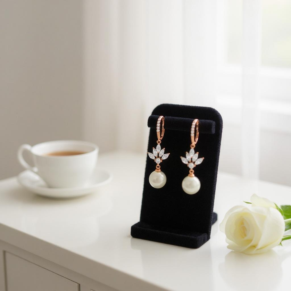 CUBIC ZIRCONIA COLLECTION- CRYSTAL ELEGANCE EARRINGS - CZER407 ROSE GOLD