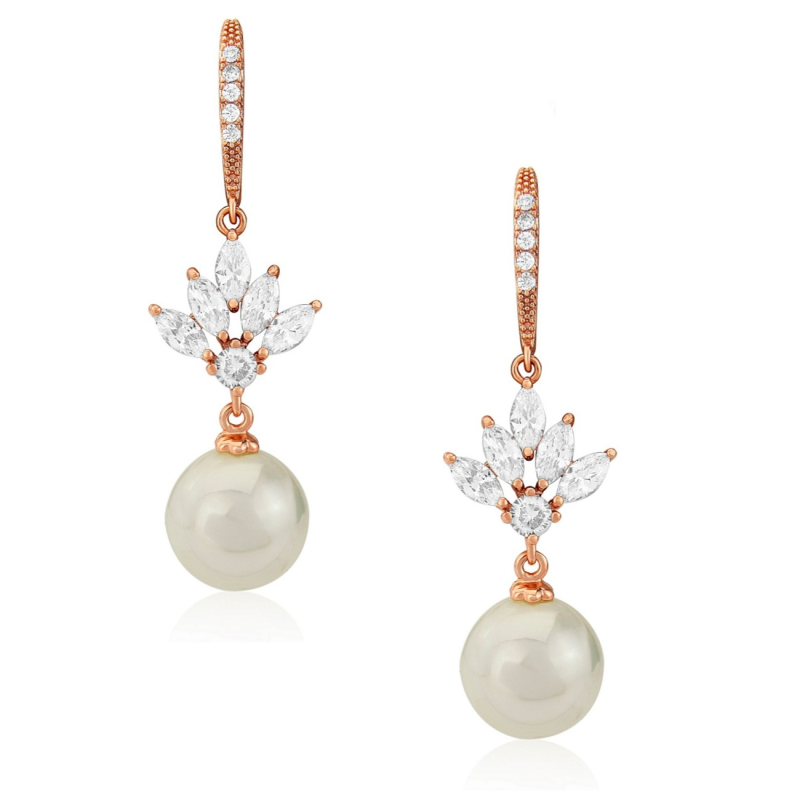 CUBIC ZIRCONIA COLLECTION- CRYSTAL ELEGANCE EARRINGS - CZER407 ROSE GOLD