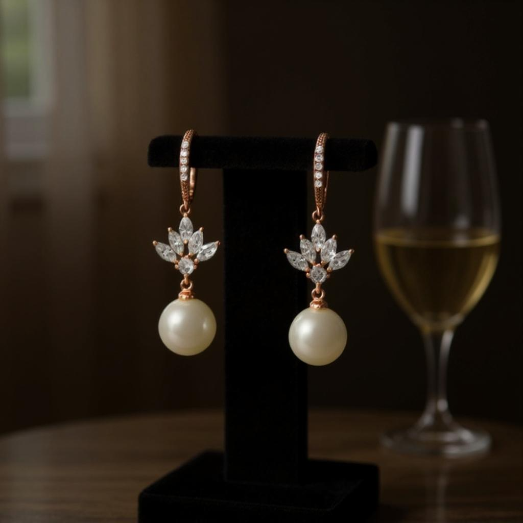 CUBIC ZIRCONIA COLLECTION- CRYSTAL ELEGANCE EARRINGS - CZER407 ROSE GOLD