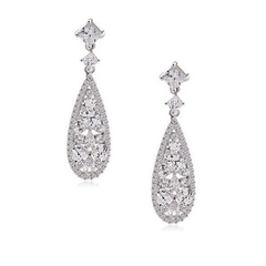 CUBIC ZIRCONIA COLLECTION - DAINTY CHANDELIER EARRINGS - SILVER - CZER409