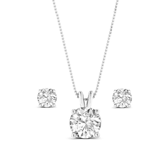 CUBIC ZIRCONIA COLLECTION - CLASSIC CRYSTAL NECKLACE SET - CZNK64 (SILVER)