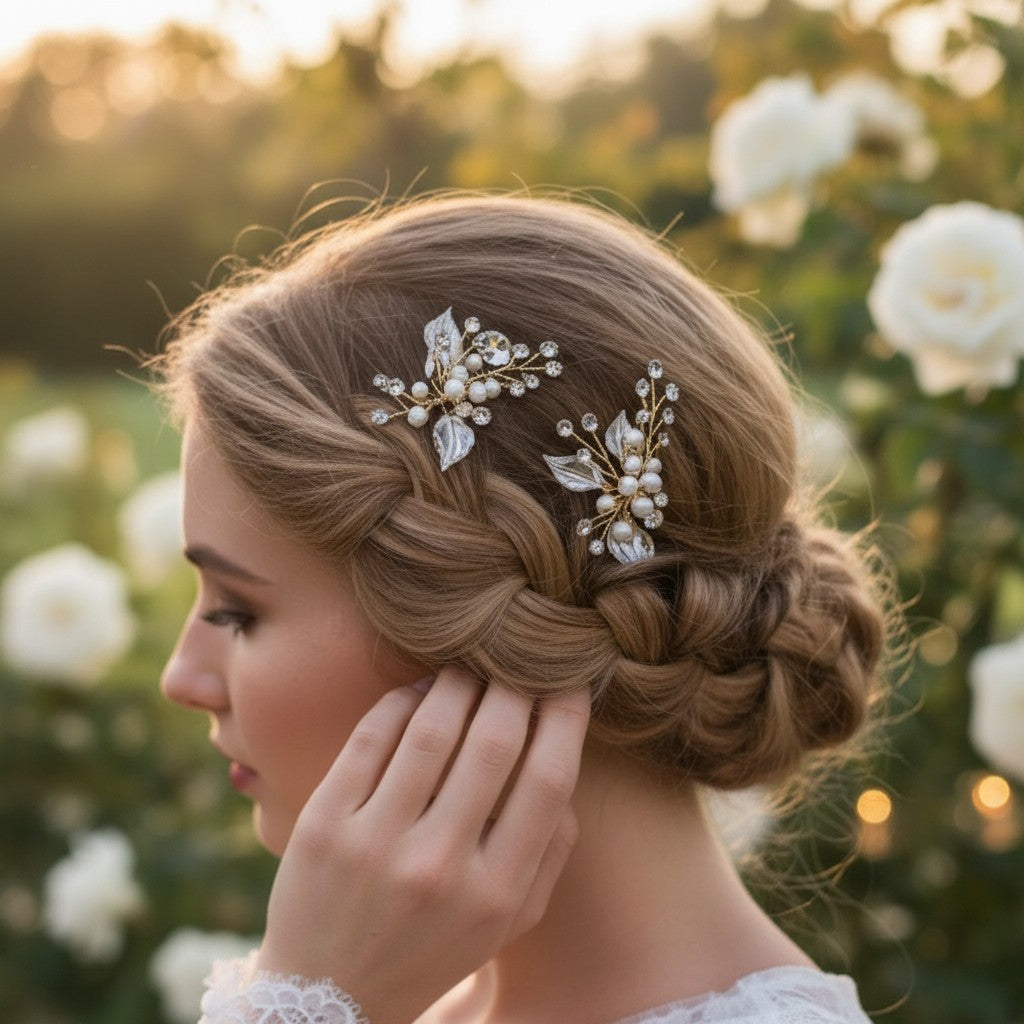 ATHENA COLLECTION - BEJEWELLED ROMANCE HAIR PIN - PIN31 (ROSE GOLD)