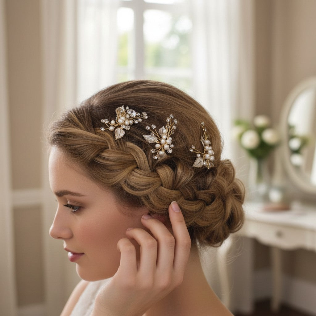 ATHENA COLLECTION - BEJEWELLED ROMANCE HAIR PIN - PIN31 (GOLD)