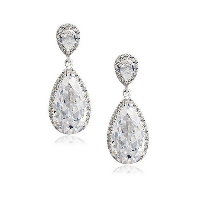 CUBIC ZIRCONIA COLLECTION - SPARKLING CRYSTAL DROP EARRINGS - CZER413