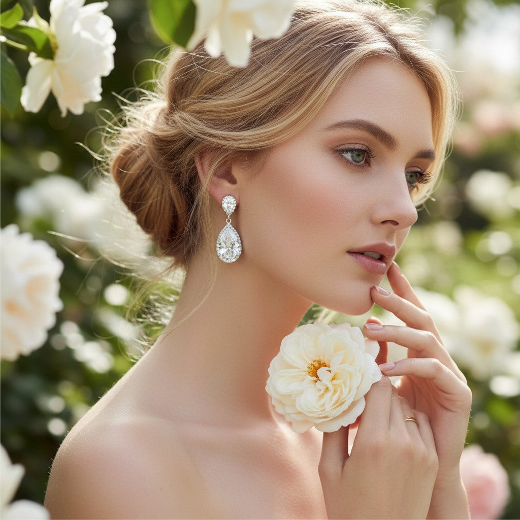 CUBIC ZIRCONIA COLLECTION - SPARKLING CRYSTAL DROP EARRINGS - CZER413
