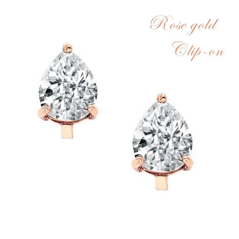 CUBIC ZIRCONIA COLLECTION - 2 CARAT CZ CLIP ON EARRINGS - (ROSE GOLD) CZER414 (CLIP ON)