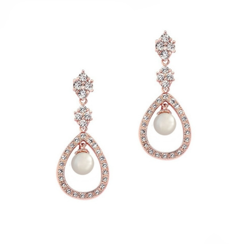 CUBIC ZIRCONIA COLLECTION - SIMPLY DIVINE EARRINGS - ROSE GOLD  (CZER415)