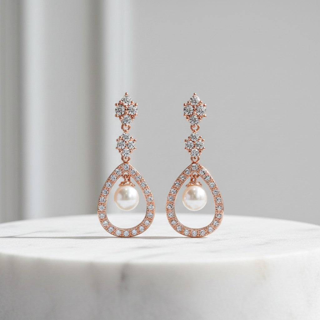 CUBIC ZIRCONIA COLLECTION - SIMPLY DIVINE EARRINGS - ROSE GOLD  (CZER415)