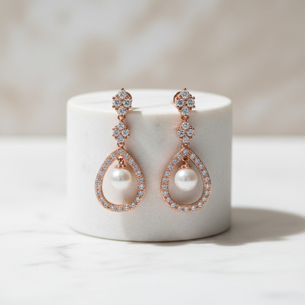 CUBIC ZIRCONIA COLLECTION - SIMPLY DIVINE EARRINGS - ROSE GOLD  (CZER415)