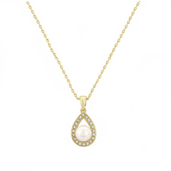 CUBIC ZIRCONIA COLLECTION -PRECIOUS PEARL NECKLACE CZNK59 (GOLD)