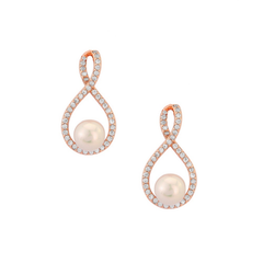 CUBIC ZIRCONIA COLLECTION - EXQUISITE PEARL EARRINGS (ER305) ROSE GOLD
