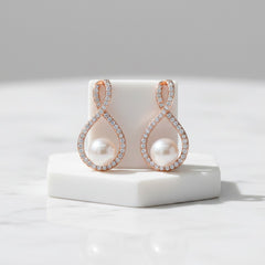 CUBIC ZIRCONIA COLLECTION - EXQUISITE PEARL EARRINGS (ER305) ROSE GOLD