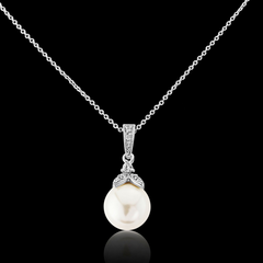 CUBIC ZIRCONIA COLLECTION - PRECIOUS PEARL NECKLACE- (IVORY) CZNK69