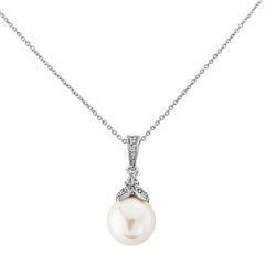 CUBIC ZIRCONIA COLLECTION - PRECIOUS PEARL NECKLACE- (IVORY) CZNK69