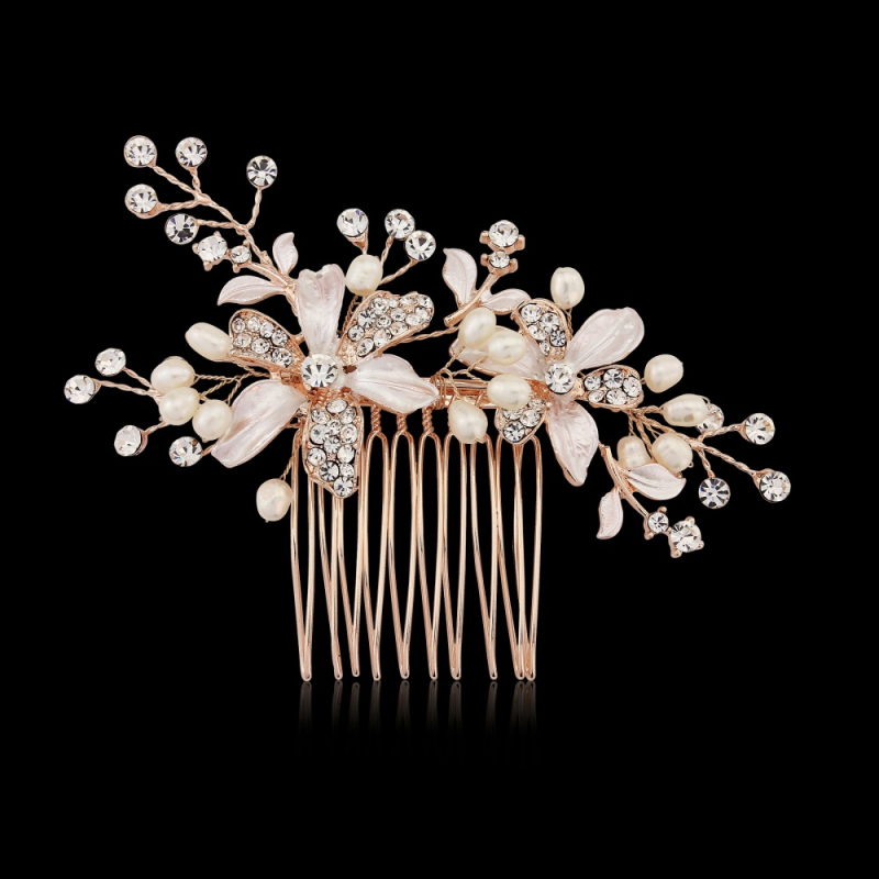 ATHENA COLLECTION - FLORAL ROMANCE HAIR COMB - (HC153) ROSE GOLD