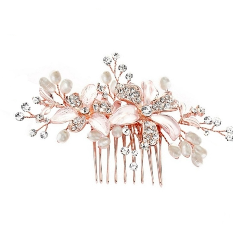 ATHENA COLLECTION - FLORAL ROMANCE HAIR COMB - (HC153) ROSE GOLD