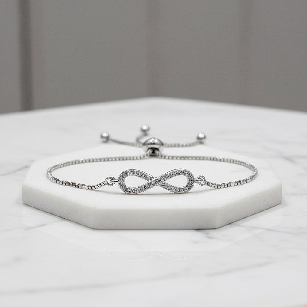 CUBIC ZIRCONIA COLLECTION - ADJUSTABLE CRYSTAL INFINITY BRACELET - SILVER (BRA25)