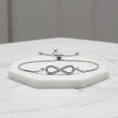CUBIC ZIRCONIA COLLECTION - ADJUSTABLE CRYSTAL INFINITY BRACELET - SILVER (BRA25)