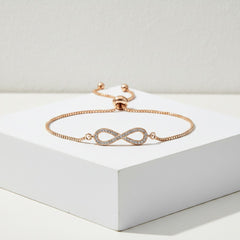 CUBIC ZIRCONIA COLLECTION - ADJUSTABLE CRYSTAL INFINITY BRACELET - ROSE GOLD (BRA25)