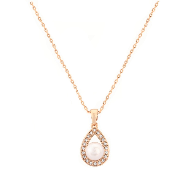 CUBIC ZIRCONIA COLLECTION -PRECIOUS PEARL NECKLACE CZNK59 (ROSE GOLD)