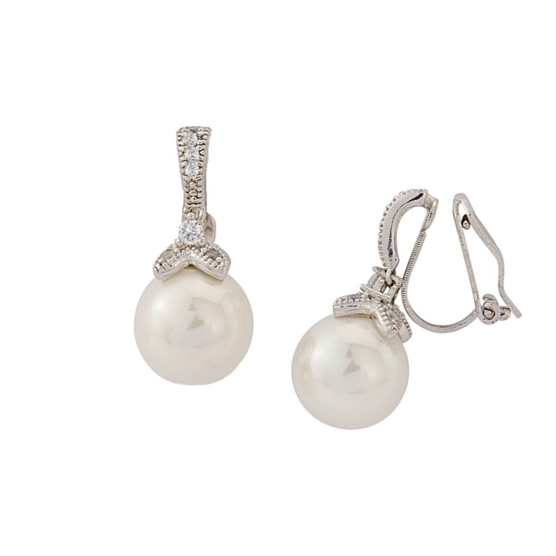 CUBIC ZIRCONIA COLLECTION - CLIP-ON OPULENCE PEARL EARRINGS -(CZER420) - (CLIP-ON)