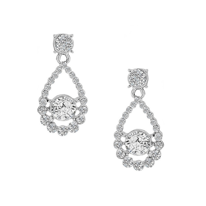 CUBIC ZIRCONIA COLLECTION - DAINTY CRYSTAL EARRINGS - (CZER422) SILVER
