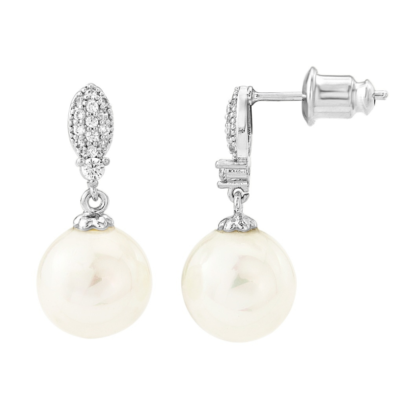 CUBIC ZIRCONIA COLLECTION - DAINTY PEARL DROP EARRINGS - CZER427