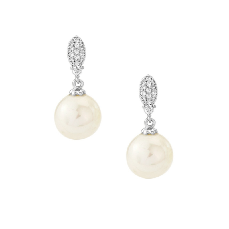 CUBIC ZIRCONIA COLLECTION - DAINTY PEARL DROP EARRINGS - CZER427